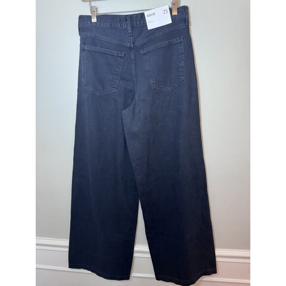 Agolde Ellis Wide Leg Denim Trouser - Crushed Black Sz 25 $268 - Picture 3 of 16